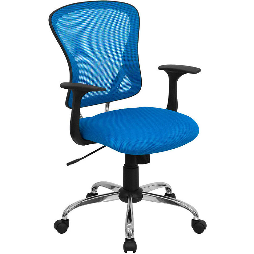 Emma + Oliver Mid-Back Blue Mesh Swivel Task Office Chair with Chrome Base and Arms Image