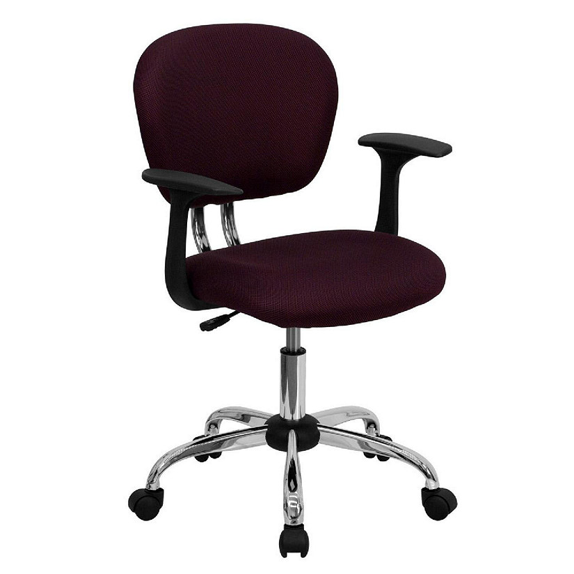 Emma + Oliver Mid-Back Burgundy Mesh Padded Swivel Task Office Chair with Chrome Base and Arms Image