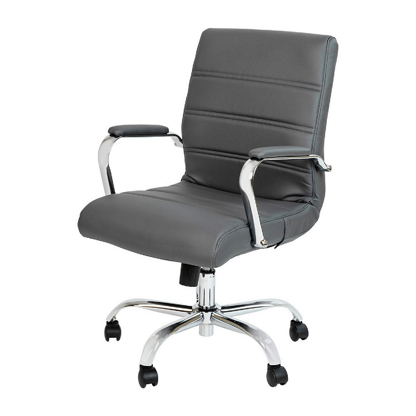 Emma + Oliver Mid-Back Black LeatherSoft-Padded Task Office Chair with Arms