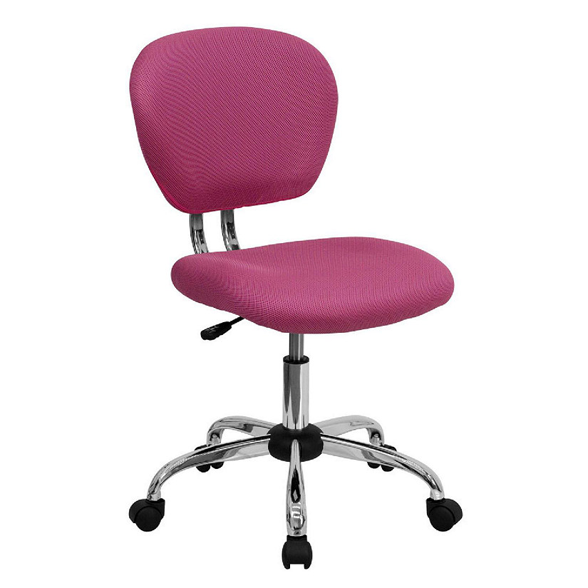 Emma + Oliver Mid-Back Pink Mesh Padded Swivel Task Office Chair with Chrome Base Image
