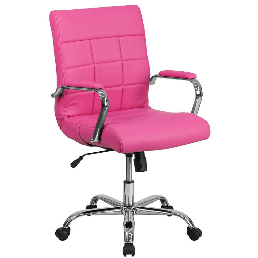 Emma + Oliver Mid-Back Pink Vinyl Executive Swivel Office Chair with Chrome Base and Arms Image