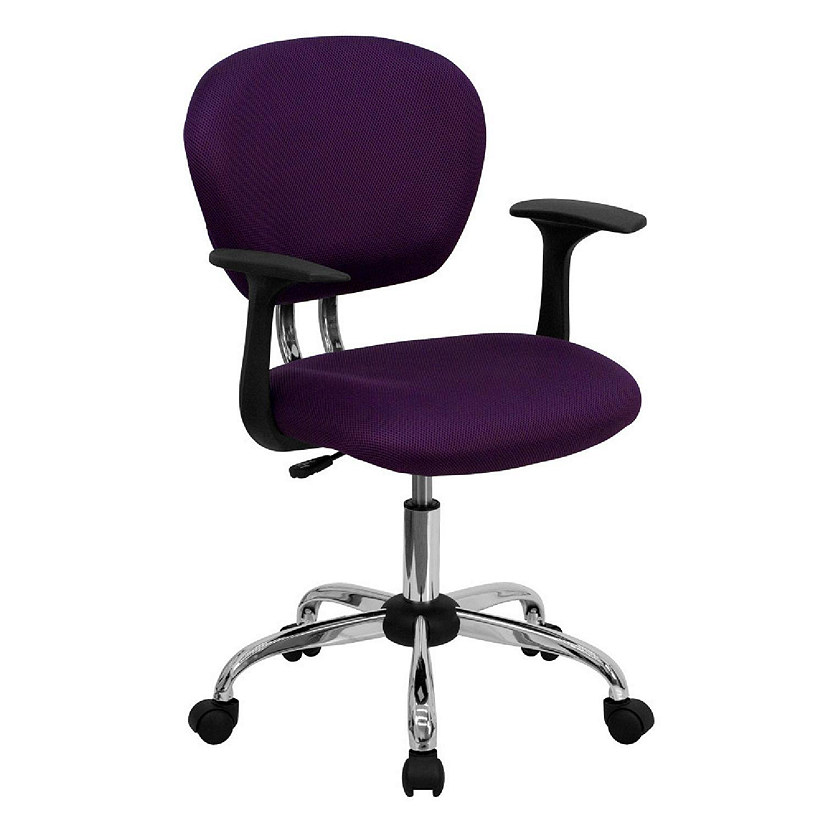 Emma + Oliver Mid-Back Purple Mesh Padded Swivel Task Office Chair with Chrome Base and Arms Image