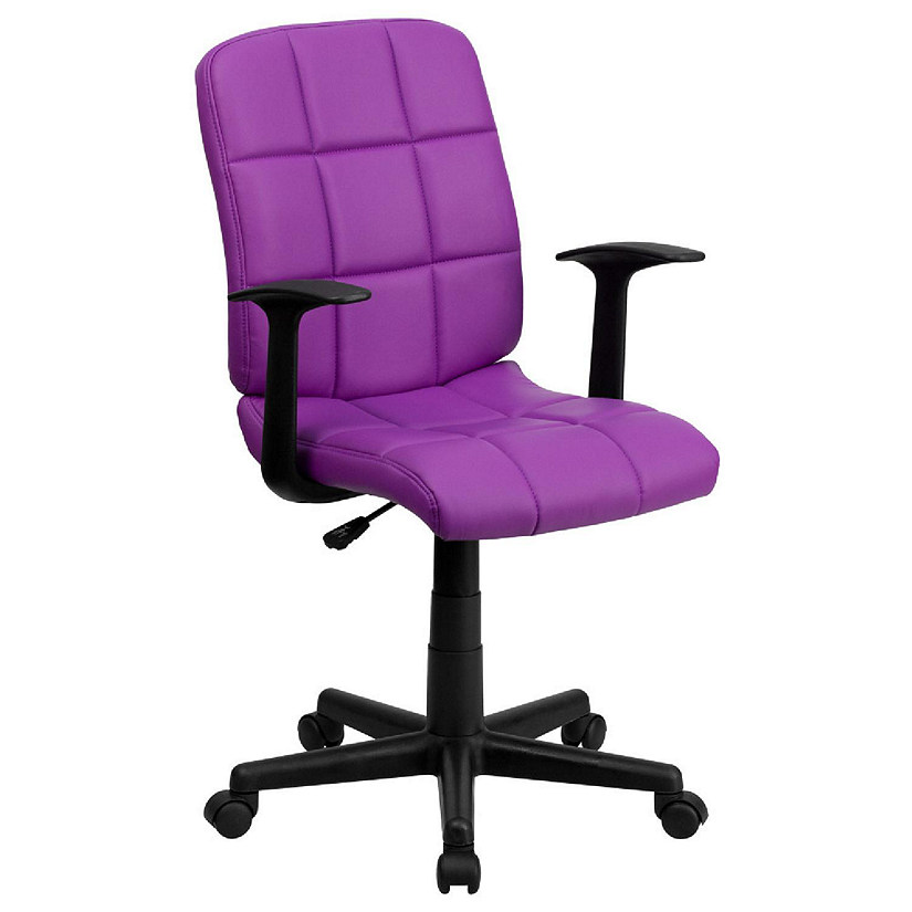 Emma + Oliver Mid-Back Purple Quilted Vinyl Swivel Task Office Chair with Arms Image