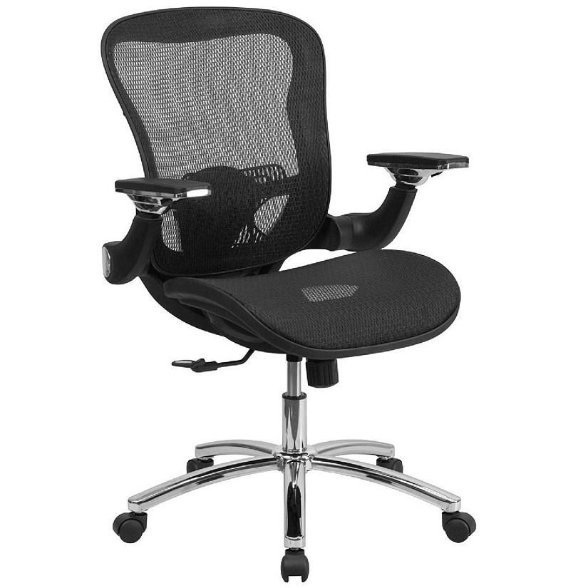 Emma + Oliver Mid-Back Transparent Black Mesh Executive Swivel Ergonomic Office Chair with Synchro-Tilt & Height Adjustable Flip-Up Arms Image