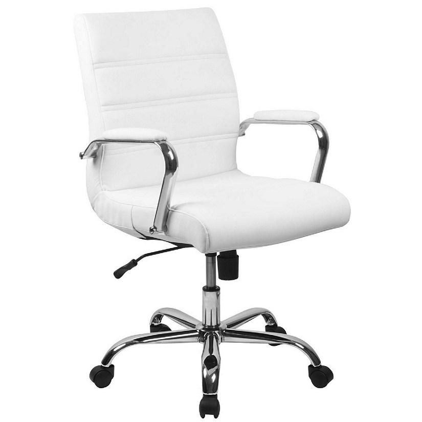 Emma + Oliver Mid-Back White LeatherSoft Executive Swivel Office Chair with Chrome Frame/Arms Image