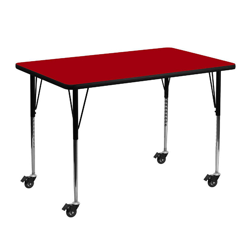 Emma + Oliver Mobile 30x48 Red Thermal Laminate Adjustable Activity Table Image