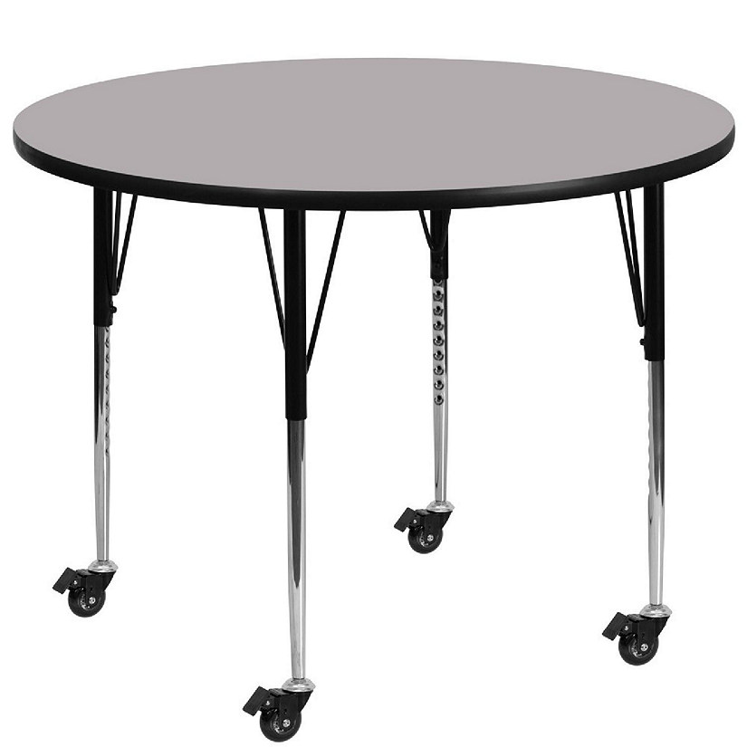 Emma + Oliver Mobile 48" Round Grey Thermal Laminate Adjustable Activity Table Image