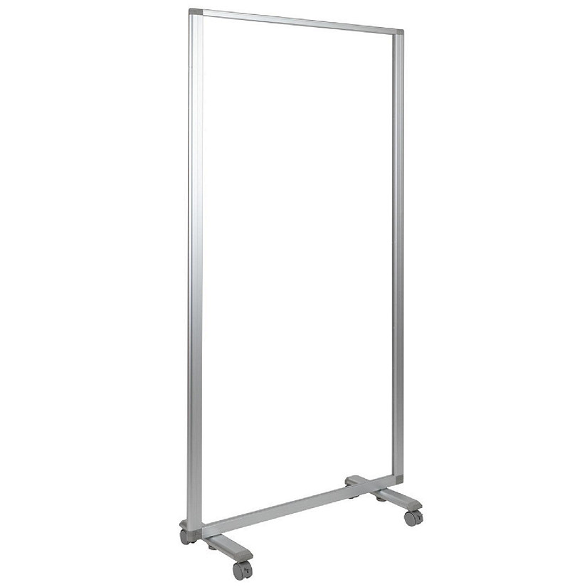 Emma + Oliver Mobile Freestanding Clear Room Divider Partition Portable Roll Up Banner Sneeze Guard for Offices, Restaurants, Lobbies and Other Public Areas Image