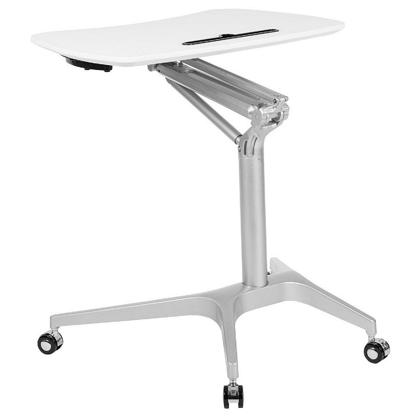 Emma + Oliver Mobile Sit-Down, Stand-Up White Ergonomic Computer Desk - Standing Desk Image