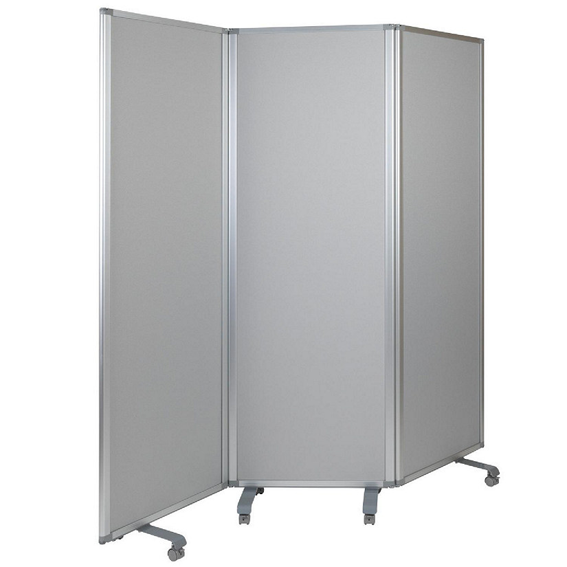 Emma + Oliver Mobile Whiteboard/Cloth 3 Section Partition with Locking Casters, 72"H x 24"W Image