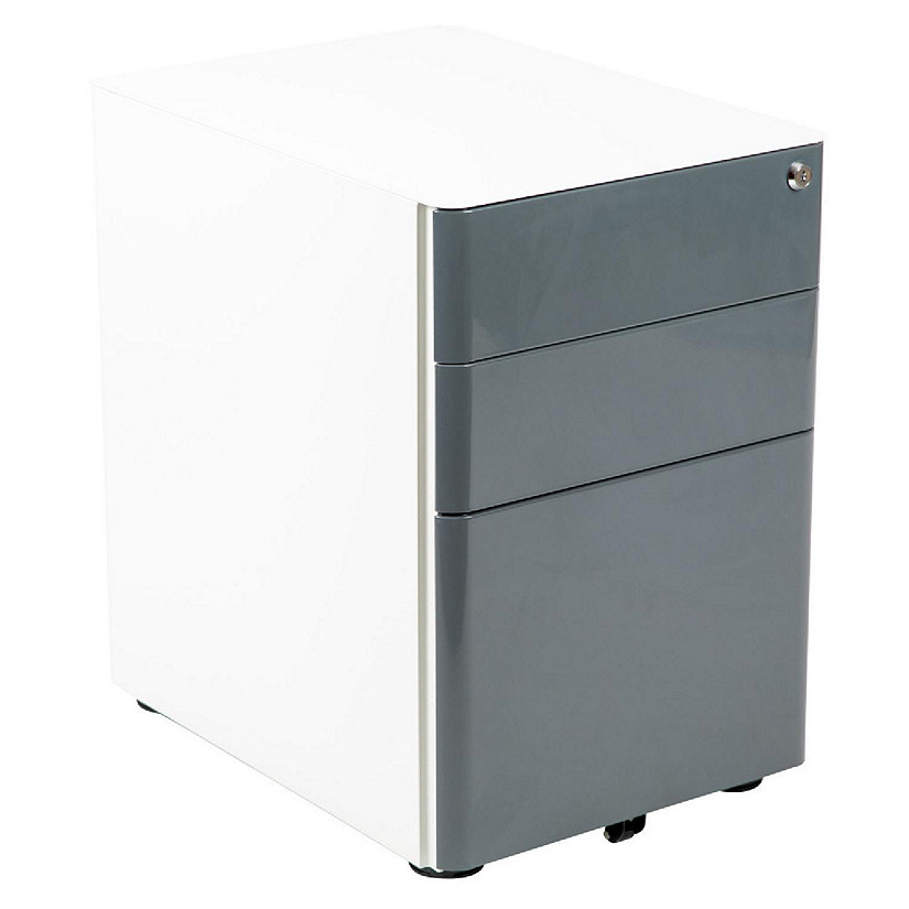 Emma + Oliver Modern 3-Drawer Mobile Locking Filing Cabinet-White with Charcoal Faceplate Image