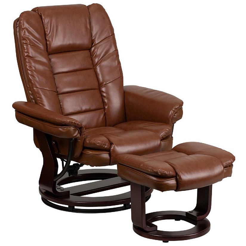 Emma + Oliver Multi-Position Stitched Recliner/Ottoman with Swivel Base in Vintage LeatherSoft Image