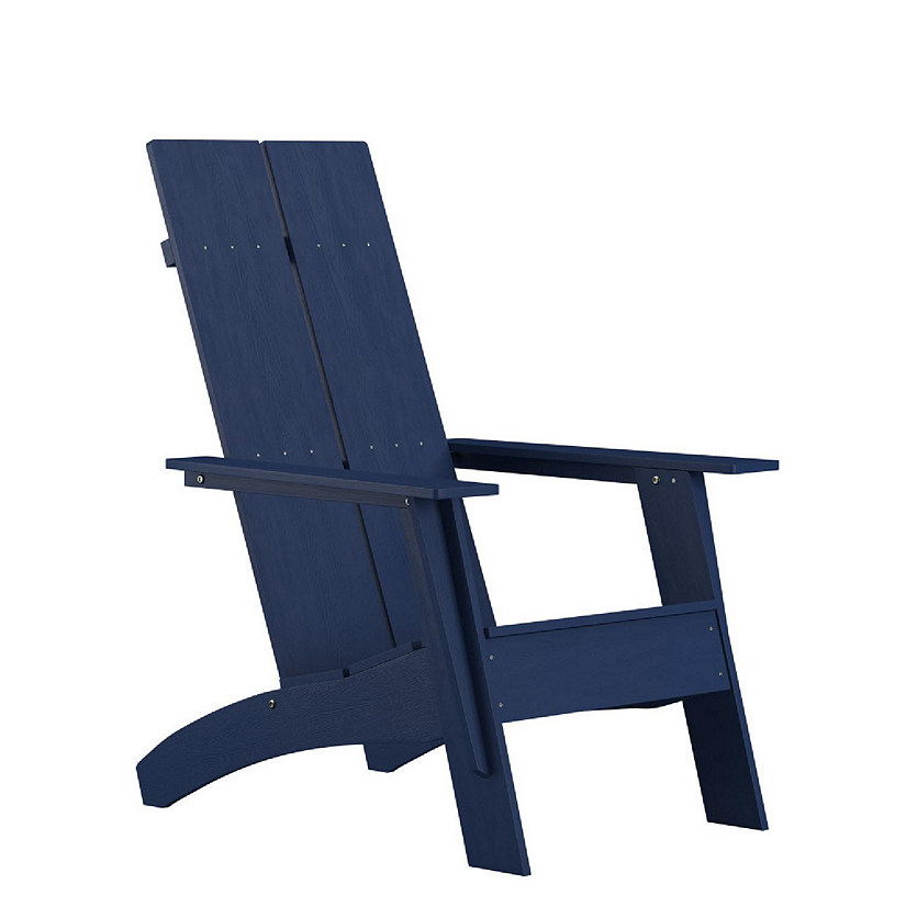 Emma + Oliver Navy Modern Dual Slat Back Indoor/Outdoor Adirondack Style Patio Chair Image