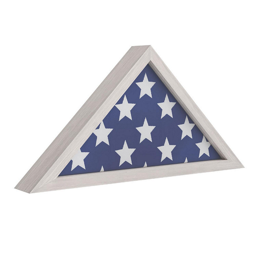 Emma + Oliver Norton Rustic Whitewashed Wood Military Flag Shadow Box for 9.5' x 5' American Veteran Burial Flag - Wall Mount or Freestanding Image