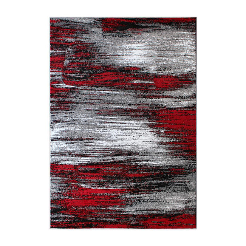 Emma + Oliver Oakland Plush Olefin Accent Rug - Shaded Gradient Pattern in Black, Gray and Red - 5x7 - Moisture & Stain Resistant Image