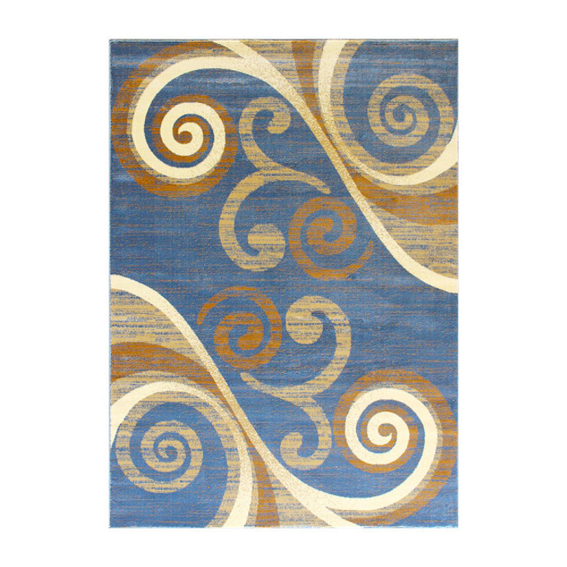 Emma + Oliver Olefin Accent Rug Blue Scraped Look Swirl Pattern 5x7