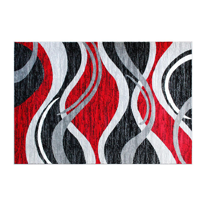 Emma + Oliver Olefin Accent Rug Modern Abstract Wave Design in Red