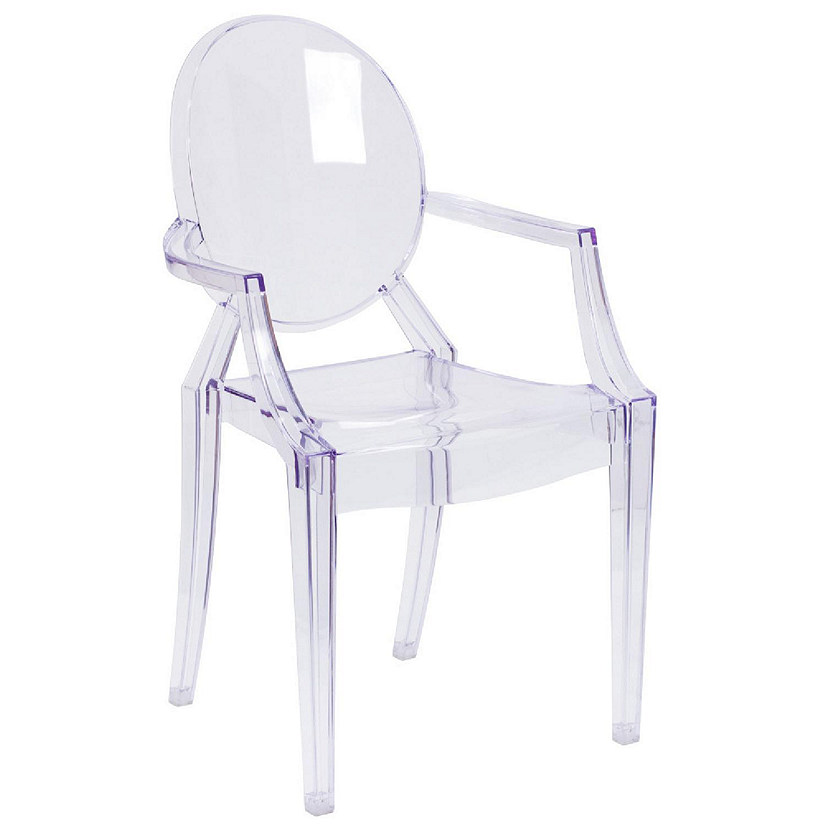 Emma + Oliver Oval Back Ghost Chair with Arms in Transparent Crystal Image