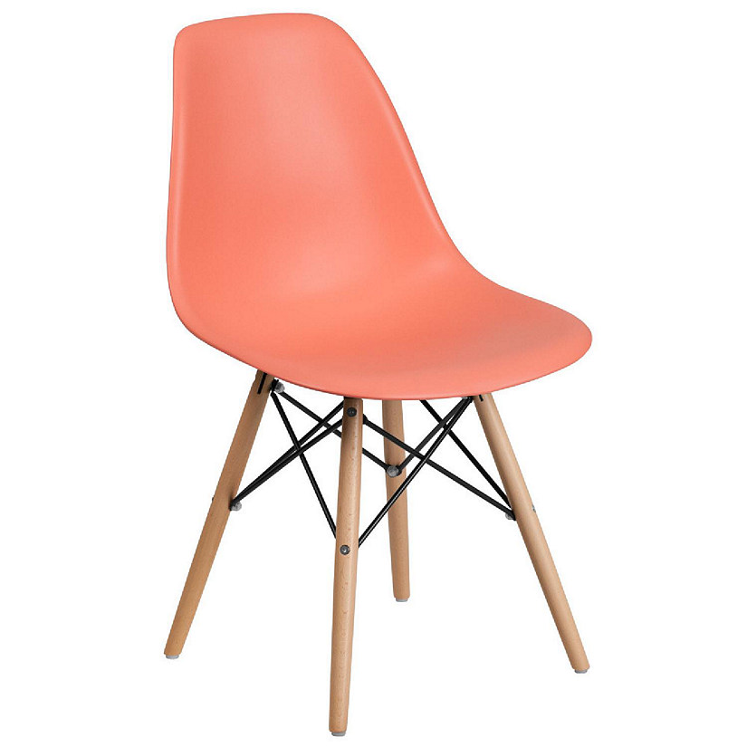 Emma + Oliver Peach Plastic Chair with Wooden Legs Image