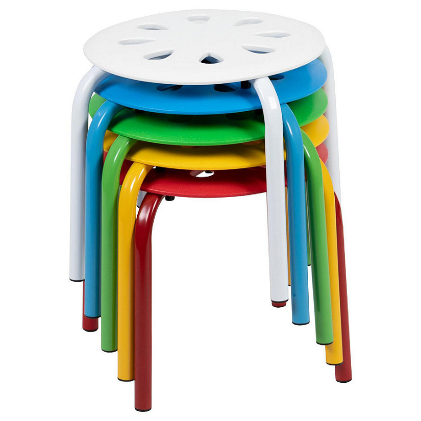Emma + Oliver Plastic Nesting Stack Stools-Classroom/Home, 11.5"Height, Assorted Colors (5 Pack) Image