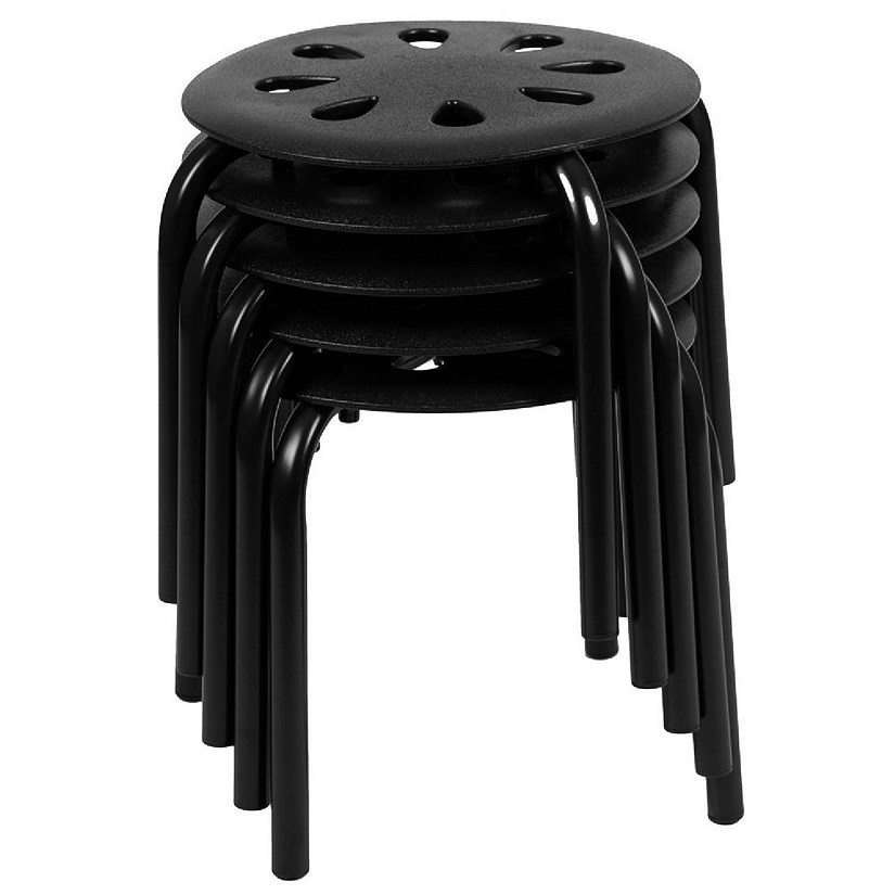 Emma + Oliver Plastic Nesting Stack Stools - Classroom/Home, 11.5"Height, Black (5 Pack) Image