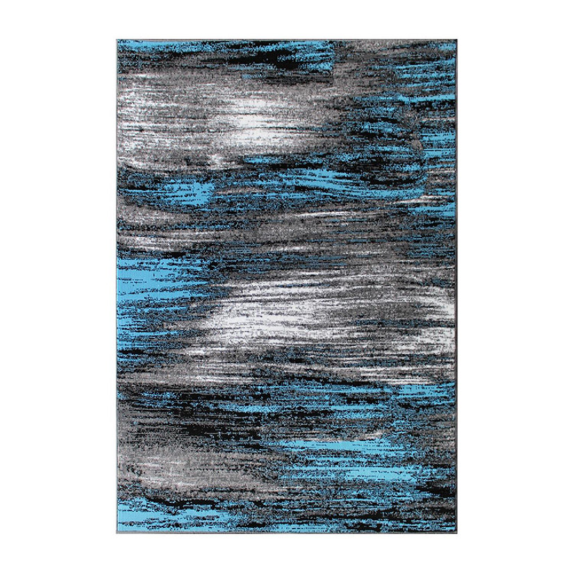 Emma + Oliver Plush Olefin Accent Rug - Shaded Gradient Pattern in Black, Gray and Blue - 5x7 - Moisture & Stain Resistant Image