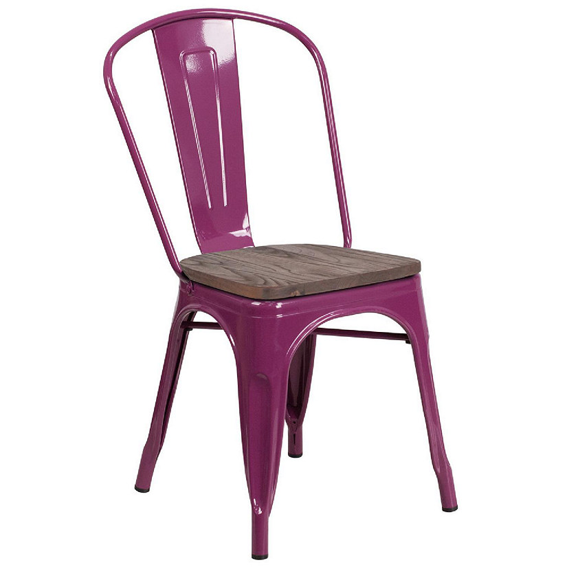 Emma + Oliver Purple Metal Stackable Chair with Wood Seat Image