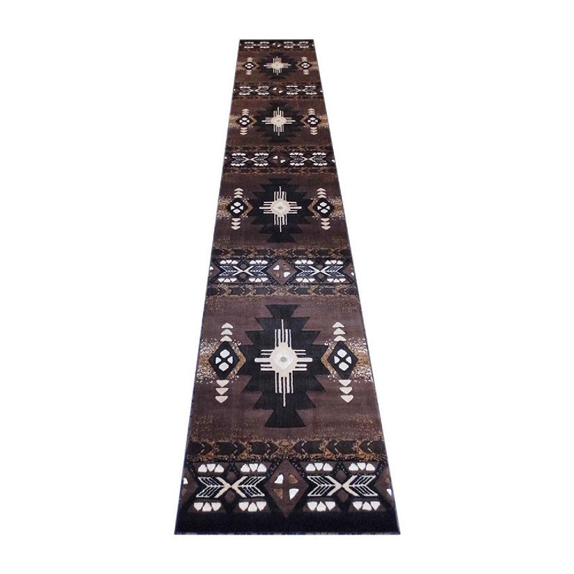 Emma + Oliver Richly Patterned Chocolate Accent Rug - 3x16 - Olefin Construction with Jute Backing - Southwestern Patterned in Complimentary Color Scheme Image
