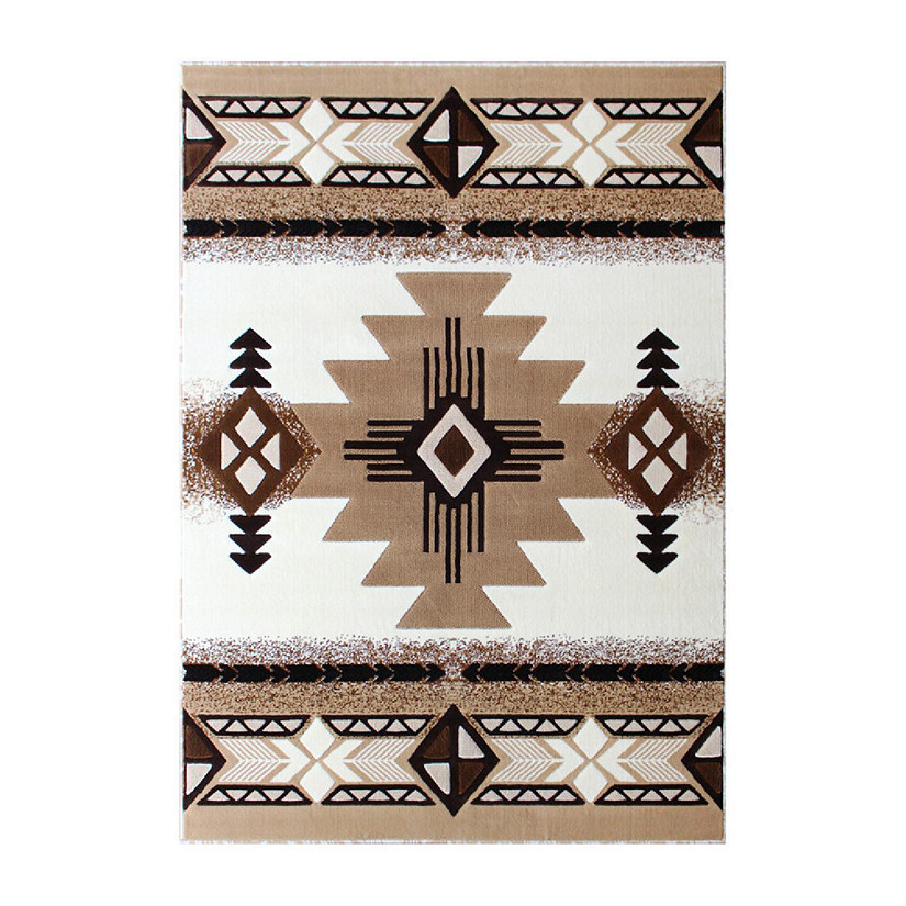 Emma + Oliver Richly Patterned Ivory Accent Rug - 8x10 - Olefin Construction with Jute Backing - Southwestern Patterned in Complimentary Color Scheme Image