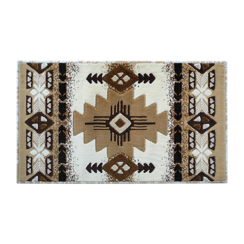 Emma + Oliver Santa Richly Patterned Ivory Accent Rug - 2x3 -Olefin Construction with Jute Backing - Southwestern Patterned in Complimentary Color Scheme Image