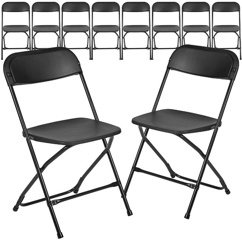 Emma + Oliver Set of 10 Plastic Folding Chairs - 650 LB Weight Capacity Lightweight Stackable Folding Chair in Black Image