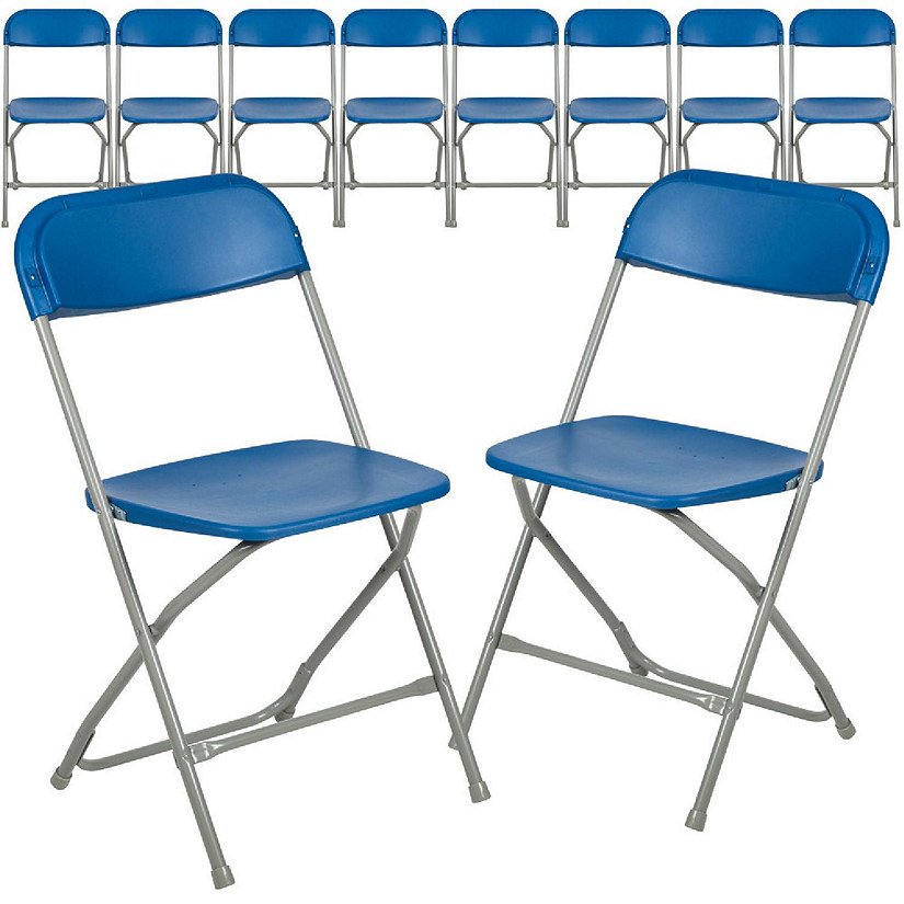 Emma + Oliver Set of 10 Plastic Folding Chairs - 650 LB Weight Capacity Lightweight Stackable Folding Chair in Blue Image