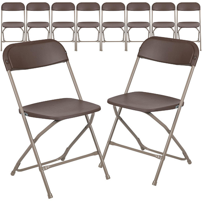 Emma + Oliver Set of 10 Plastic Folding Chairs - 650 LB Weight Capacity Lightweight Stackable Folding Chair in Brown Image
