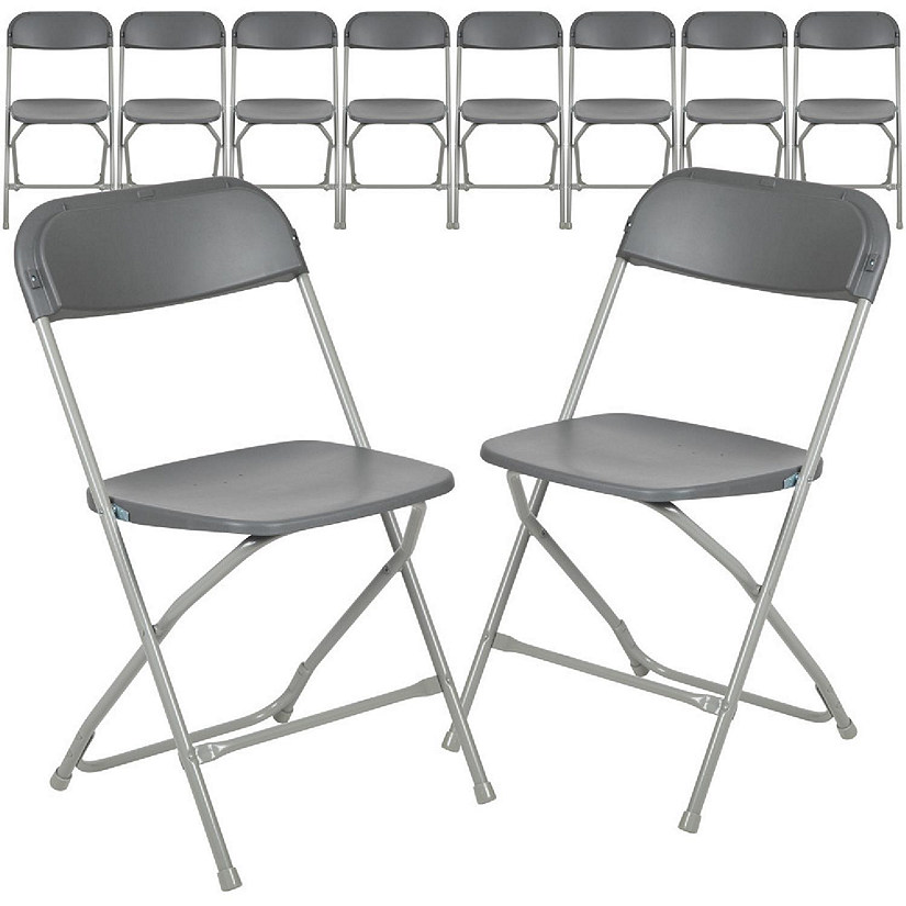 Emma + Oliver Set of 10 Plastic Folding Chairs - 650 LB Weight Capacity Lightweight Stackable Folding Chair in Grey Image
