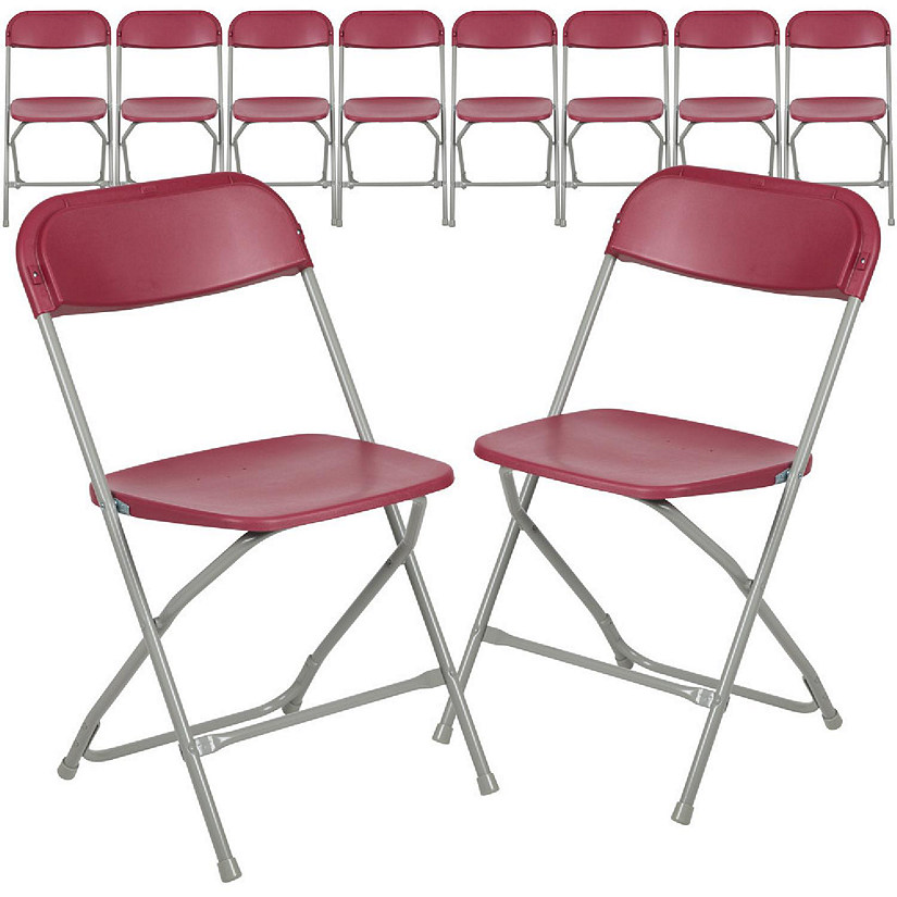 Emma + Oliver Set of 10 Plastic Folding Chairs - 650 LB Weight Capacity Lightweight Stackable Folding Chair in Red Image