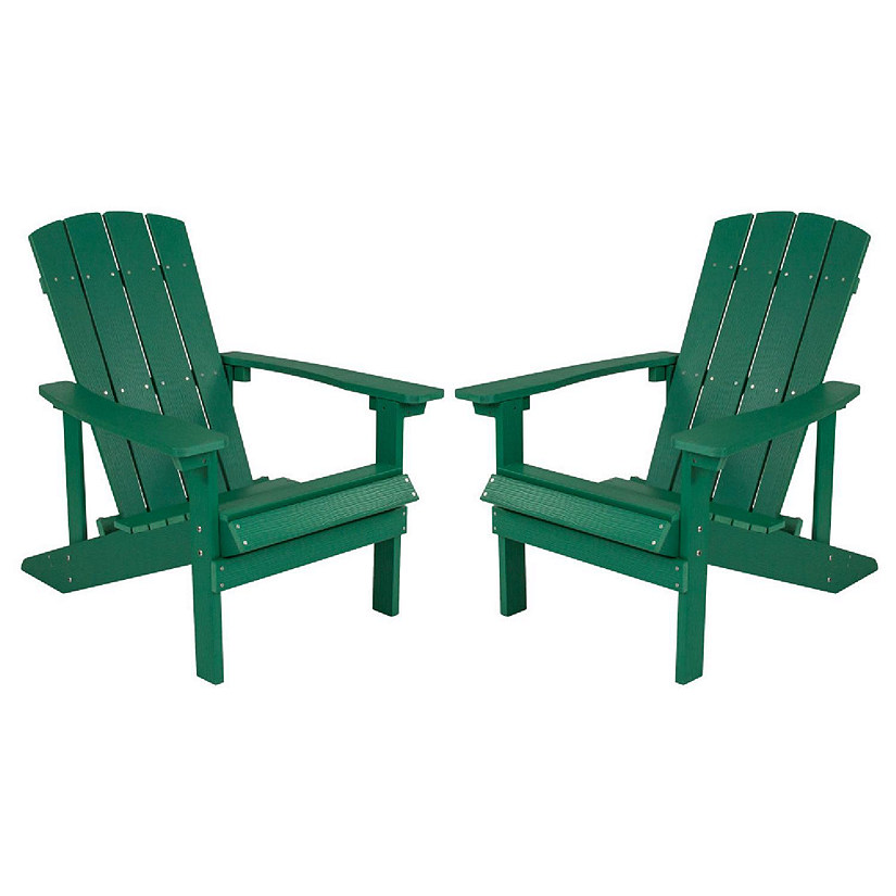 Emma + Oliver Set of 2 Outdoor Green All-Weather Poly Resin Wood Adirondack Chairs Image