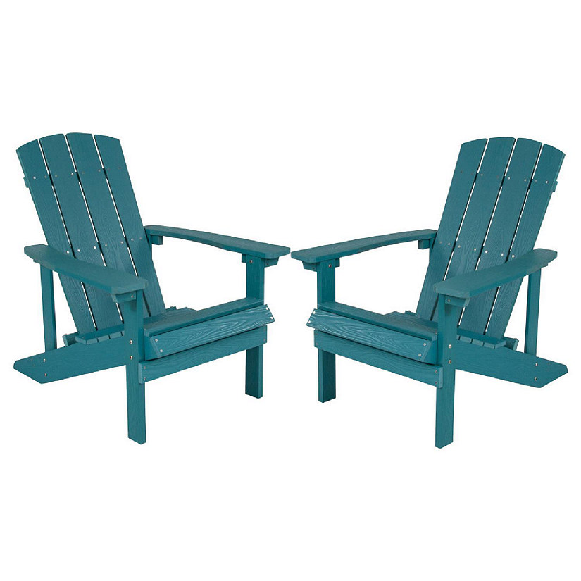 Emma + Oliver Set of 2 Outdoor Sea Foam All-Weather Poly Resin Wood Adirondack Chairs Image