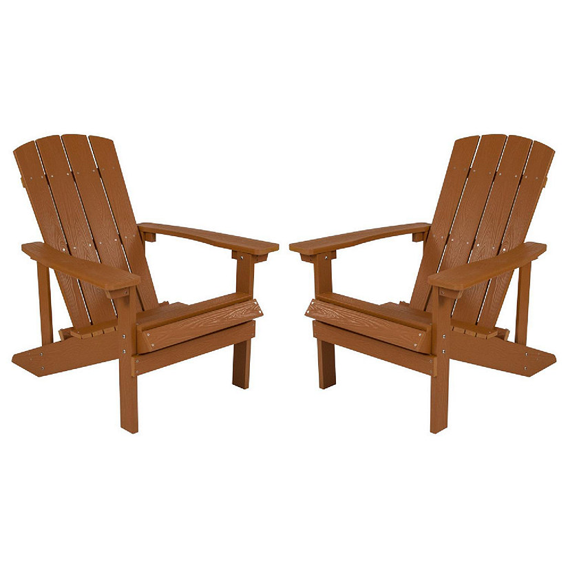 Emma + Oliver Set of 2 Outdoor Teak All-Weather Poly Resin Wood Adirondack Chairs Image