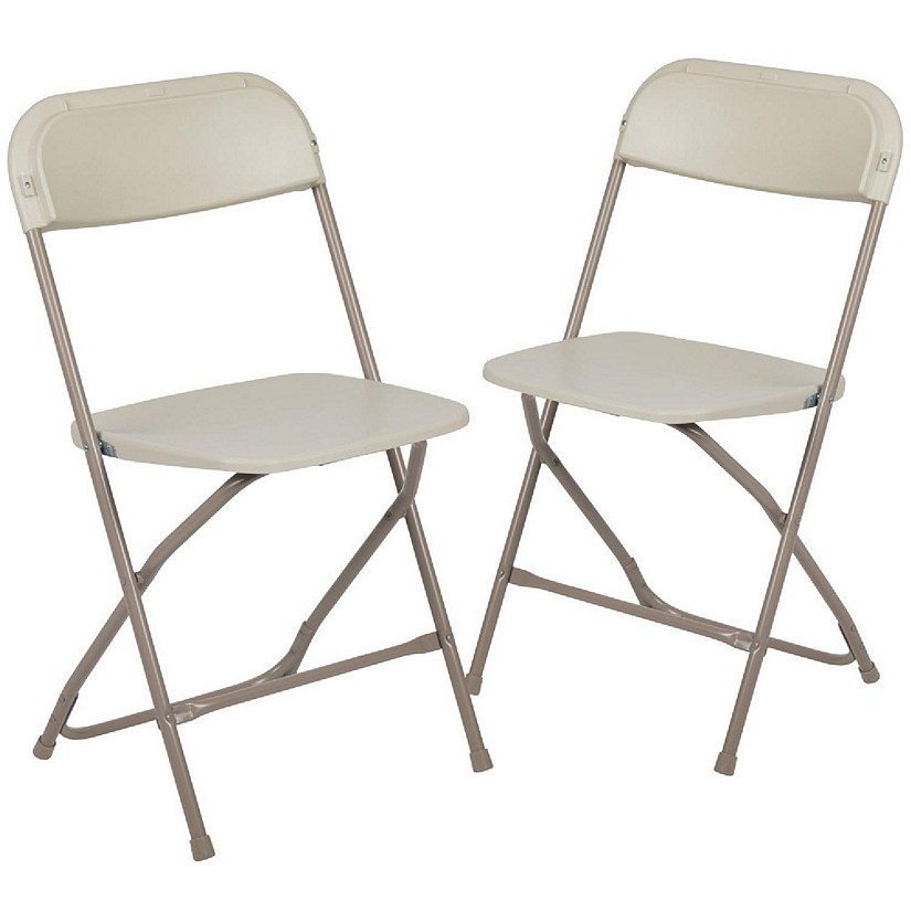 Emma + Oliver Set of 2 Plastic Folding Chairs - 650 LB Weight Capacity Lightweight Stackable Folding Chair in Beige Image