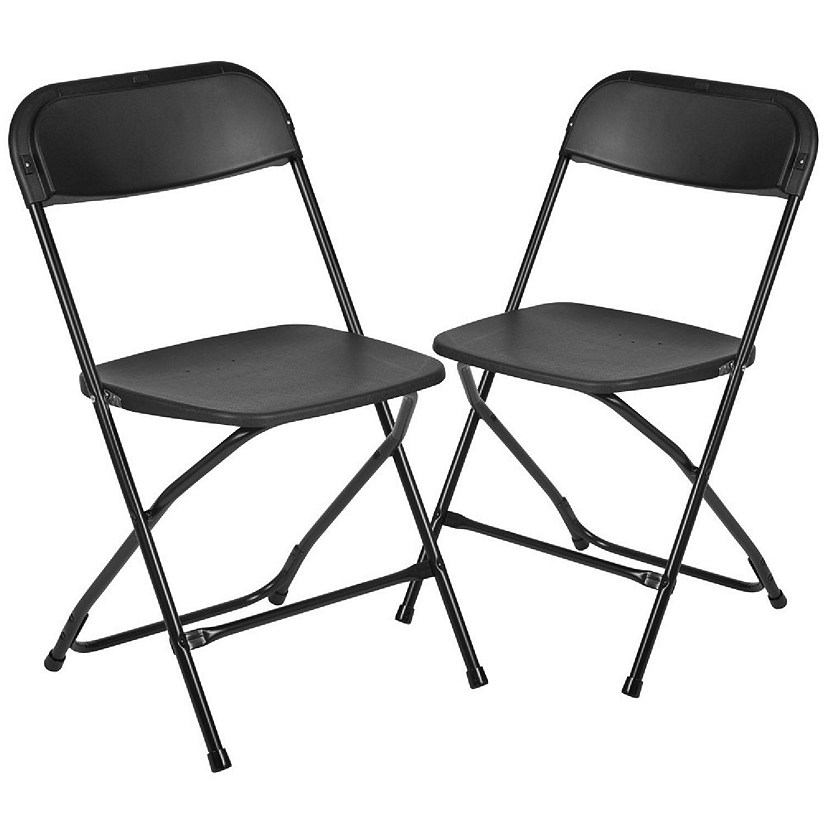 Emma + Oliver Set of 2 Plastic Folding Chairs - 650 LB Weight Capacity Lightweight Stackable Folding Chair in Black Image