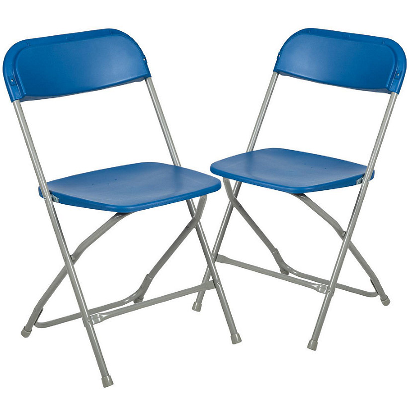 Emma + Oliver Set of 2 Plastic Folding Chairs - 650 LB Weight Capacity Lightweight Stackable Folding Chair in Blue Image