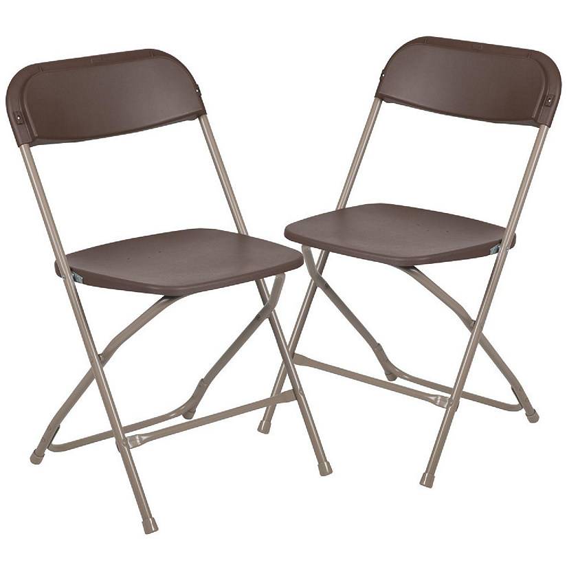 Emma + Oliver Set of 2 Plastic Folding Chairs - 650 LB Weight Capacity Lightweight Stackable Folding Chair in Brown Image