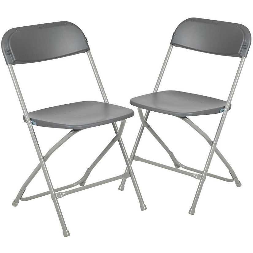 Emma + Oliver Set of 2 Plastic Folding Chairs - 650 LB Weight Capacity Lightweight Stackable Folding Chair in Grey Image