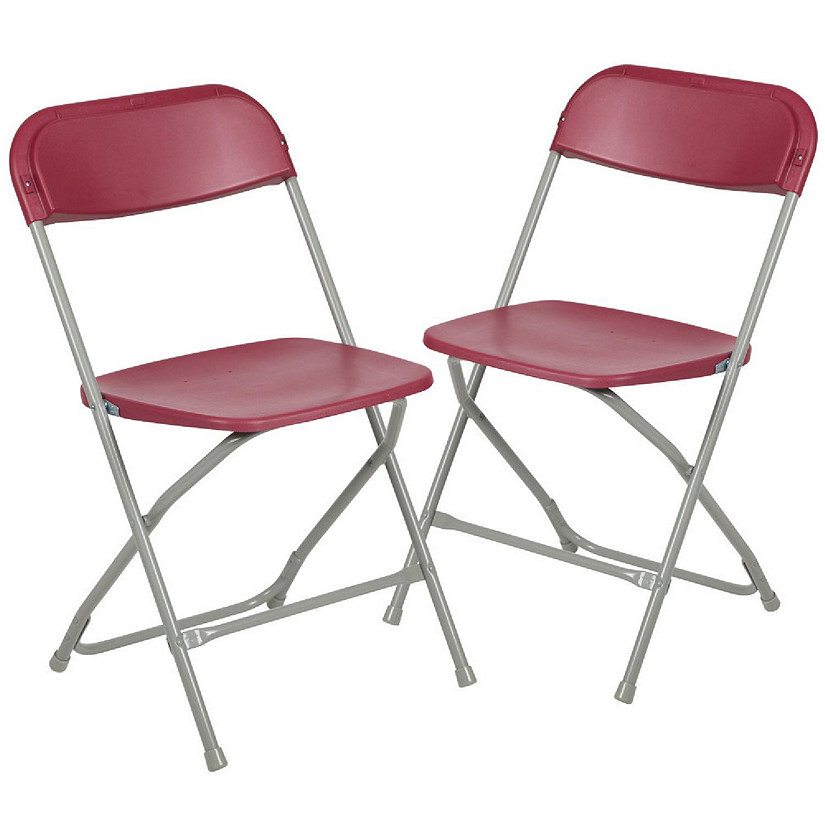 Emma + Oliver Set of 2 Plastic Folding Chairs - 650 LB Weight Capacity Lightweight Stackable Folding Chair in Red Image