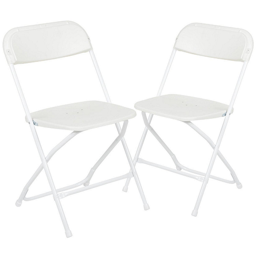 Emma + Oliver Set of 2 Plastic Folding Chairs - 650 LB Weight Capacity Lightweight Stackable Folding Chair in White Image