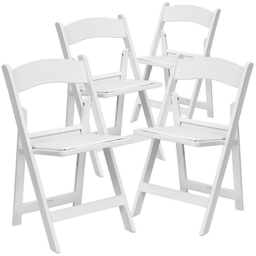 Emma + Oliver Set of 4 Lightweight Resin Folding Chairs in White, Comfortable 1000LB Weight Capacity Wedding Event Chair Image