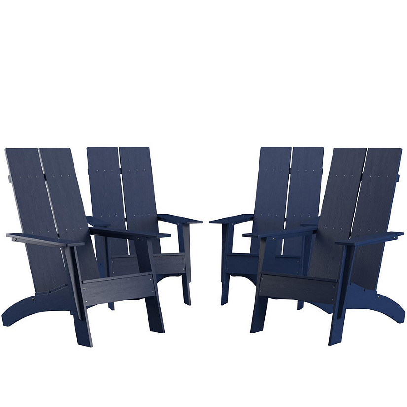 Emma + Oliver Set of 4 Navy Modern Dual Slat Back Indoor/Outdoor Adirondack Style Chairs Image
