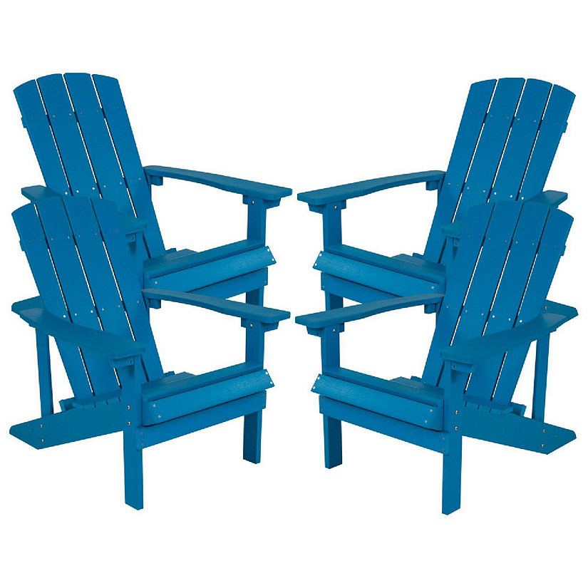 Emma + Oliver Set of 4 Outdoor Blue All-Weather Poly Resin Wood Adirondack Chairs Image