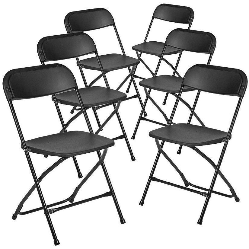 Emma + Oliver Set of 6 Plastic Folding Chairs - 650 LB Weight Capacity Lightweight Stackable Folding Chair in Black Image