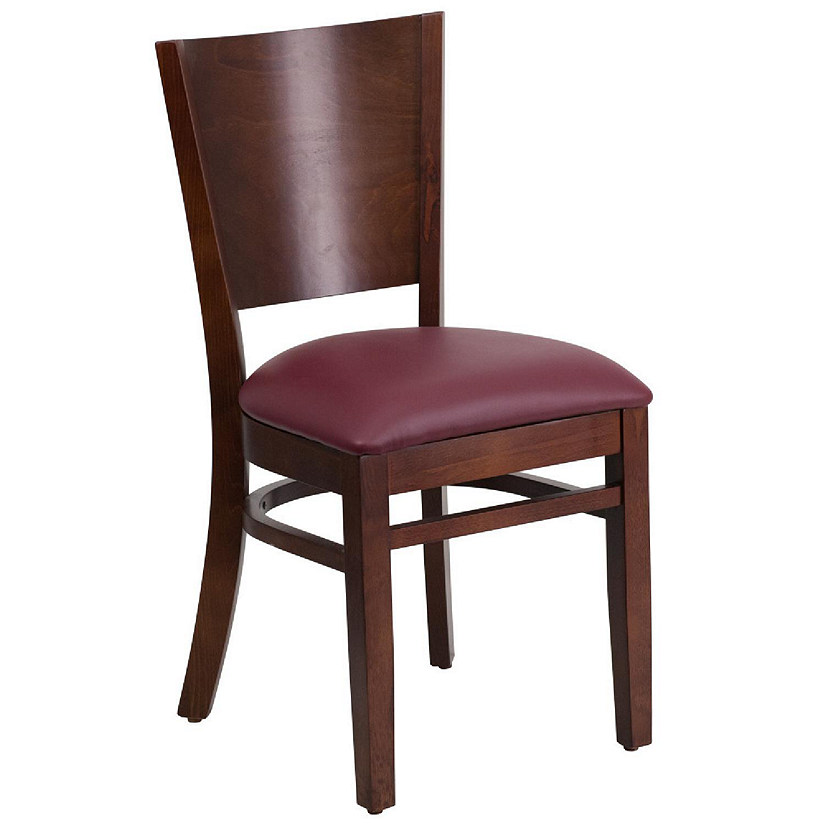 Emma + Oliver Solid Back Walnut Wood Chair, Burgundy Vinyl Seat Image